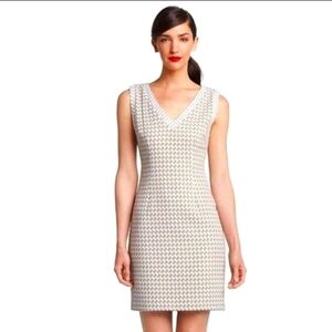 Trina Turk Lissome Hounds tooth White Beige Sleeveless Sheath Dress
